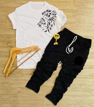 Men's 2 Pcs Polyster Premium Lion Printed Track Suit (Trouser+Shirt)