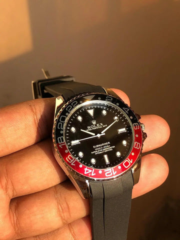 ROLEX Water Resistant Watch With GMT Style Date & Rubber Strap JELLA