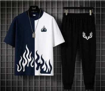 2 Pcs Men's Polyester Printed Trending Track Suit